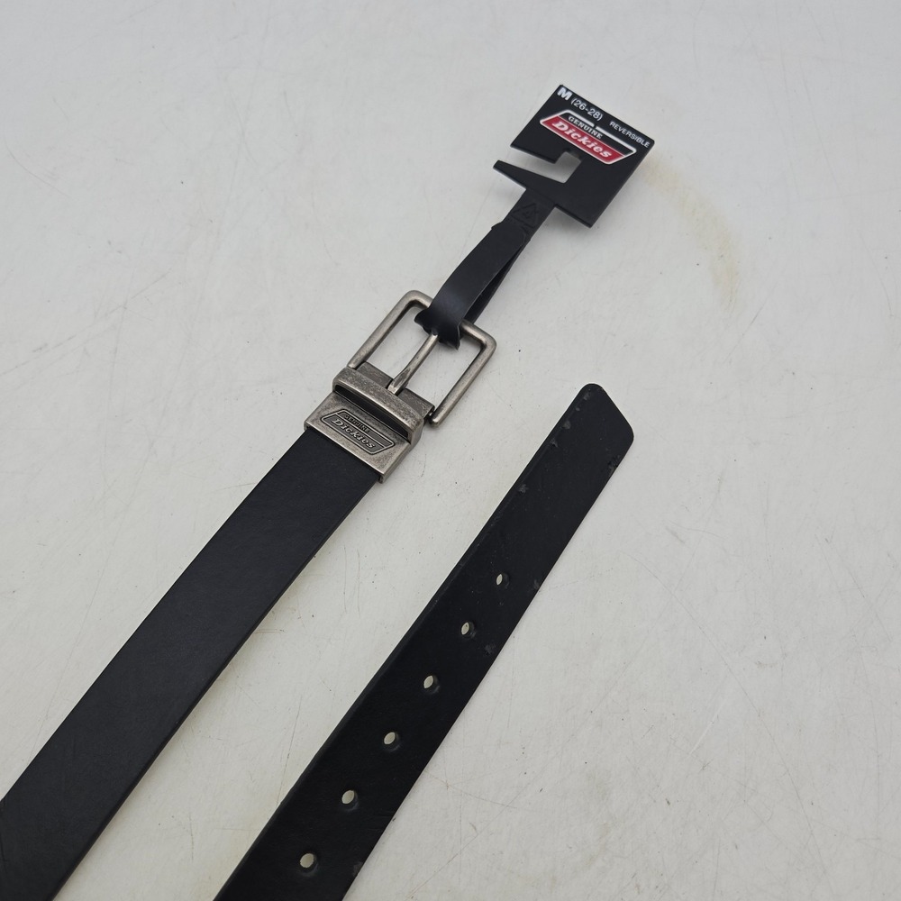 Dickies Belt Black White Revesible Leather Mens 26-28 Nickel Buckle New